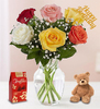 6 Roses, Teddy Bear and chocolate