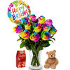 12 Roses, Birthday Balloon, Teddy bear and Chocolate