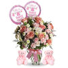 with 2 Balloons and 2 pink Teddy Bears