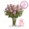 Witth 'It's A Baby Girl' Balloon and Pink Teddy Bear.