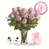 Witth 'It's A Baby Girl' Balloon, Pink Teddy Bear and Baby Shoes.